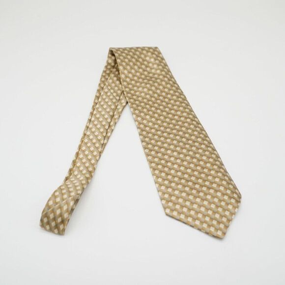 Stafford Tan Brown Plaid Print Wide Silk Tie - Picture 6 of 6
